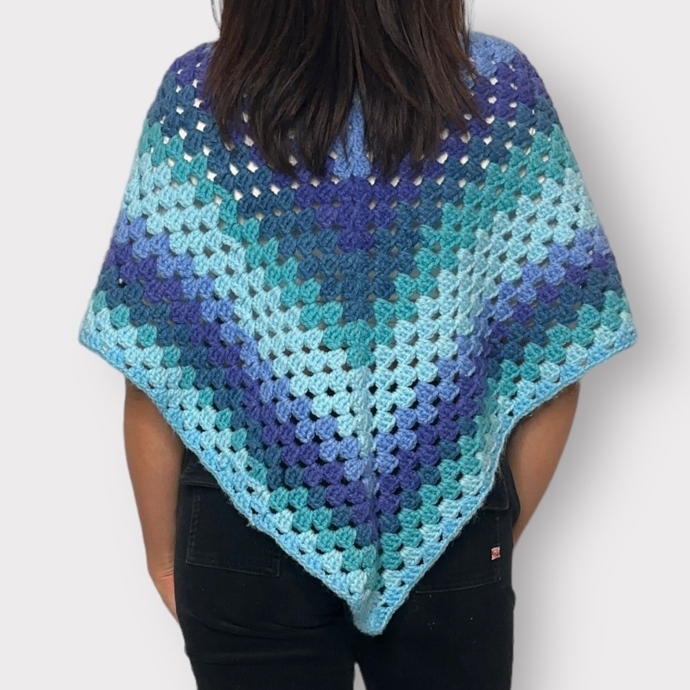 Vintage Boho Blue Knit Poncho - Picture 6 of 6
